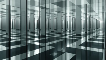 Architectural maze: Modern building interior with geometric floor pattern.