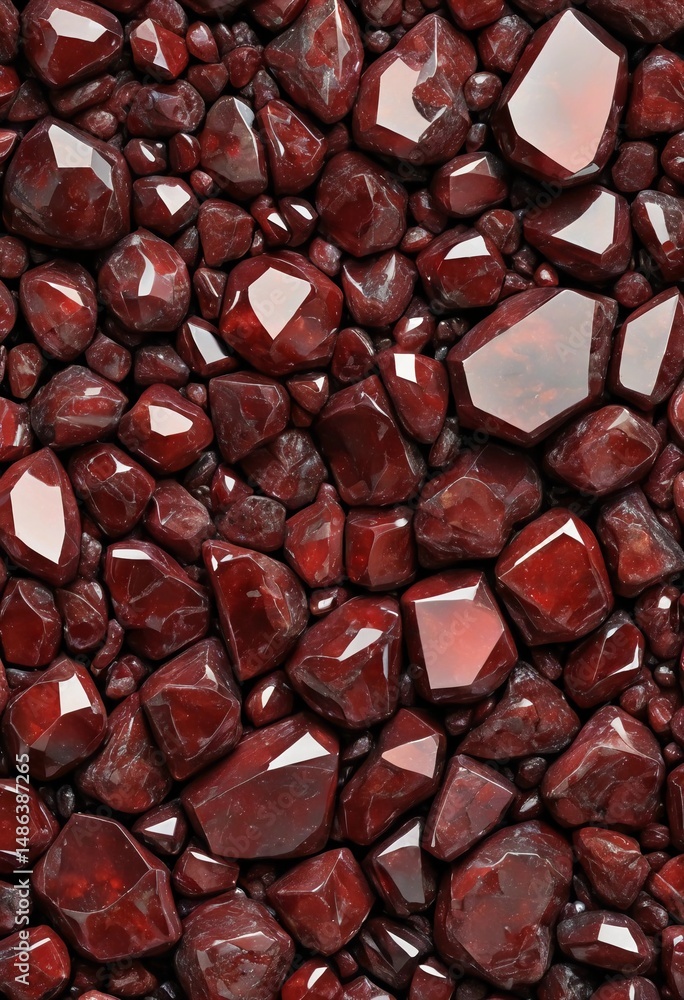 Poster a mesmerizing collection of garnet mineral stones, showcasing their rich red tones and various shape