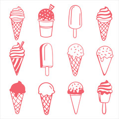 Ice Cream Line Art Illustration Set