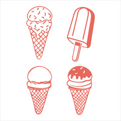 Ice Cream Line Art Illustration Set