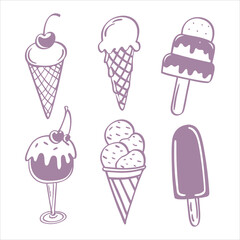 Ice Cream Line Art Illustration Set