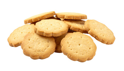 A pile of shortbread cookies isolated on solid white background in Png format 