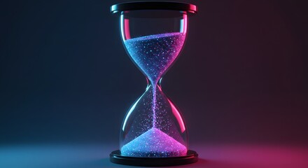 Hourglass with glowing sand on a dark background
