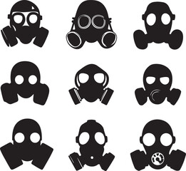 Gas Mask Silhouettes: Vector Illustration Set in Black and White