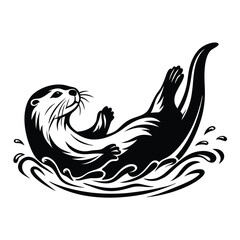 Elegant River Otter Icon Swimming In Black and White Minimalist Design Isolated