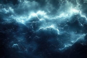 Fototapeta premium Turbulent ocean waves in deep blue tones.