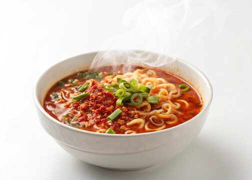 buldak soup ramen on white background