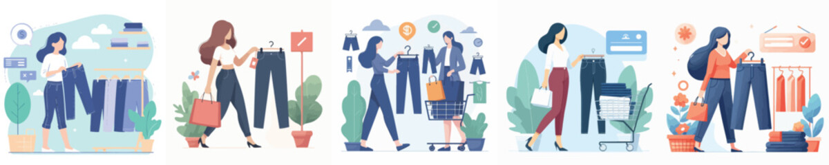vector of woman buying clothes