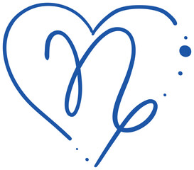 The blue Capricorn zodiac symbol sticker is made in the form of an elegant line that forms a heart shape, with the addition of dots that create a feeling of lightness and artistry.
