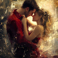 Obraz premium A man and a woman are hugging each other