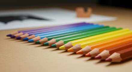 Naklejka premium Colored Pencils Arranged in a Row for Drawing and Art Projects