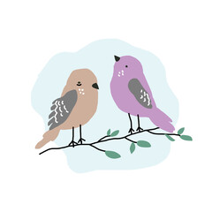 Two Minimal Birds on a Branch – Simple Hand-Drawn Vector Illustration