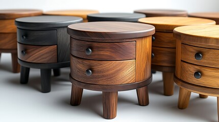 Stylish wooden nightstands with smooth round surface high resolution image