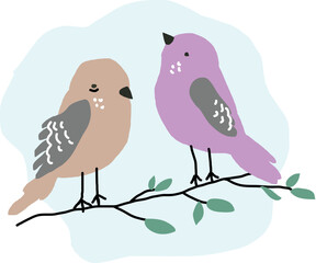 Two Minimal Birds on a Branch – Simple Hand-Drawn Vector Illustration