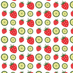 Seamless food pattern with strawberries and lime. Flat design