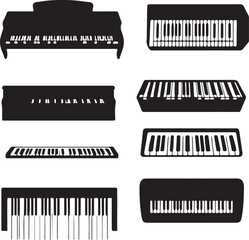 Piano Keyboards Silhouettes Collection: Black and White Musical Instruments