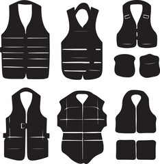 Black Silhouette Life Jackets: Vector Illustrations for Safety Gear