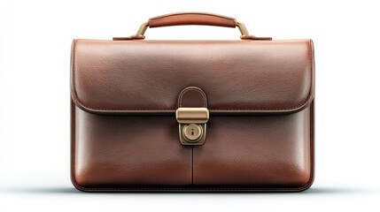 Classic Brown Leather Briefcase with Gold Lock and Handle for Professional Use
