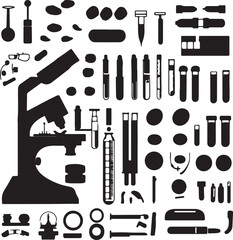 Black and White Science Lab Equipment Silhouette Vector Illustration