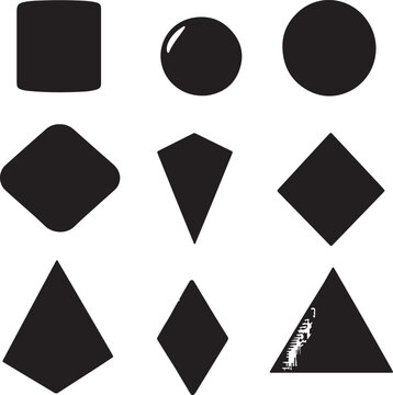 Black and White Geometric Shapes Illustration: Square, Circle, Diamond, Triangle