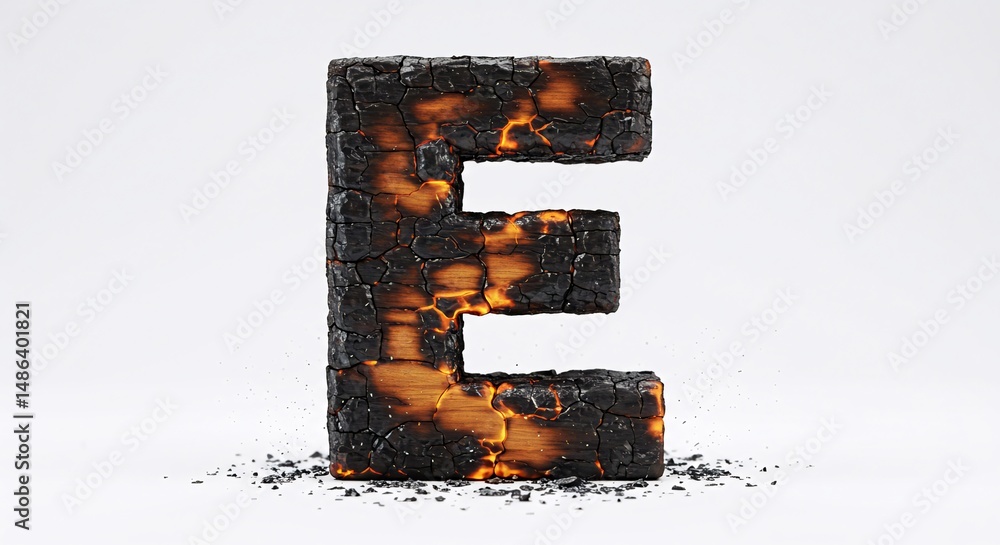 Fototapete e is for embers an artistic rendering of charred wood in alphabetical design
