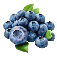 Obraz premium Pile of blueberries with leaves on transparent background