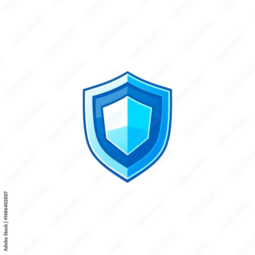 Poster simple tech security shield with central padlock and gradient blue tones, high quality png isolated 