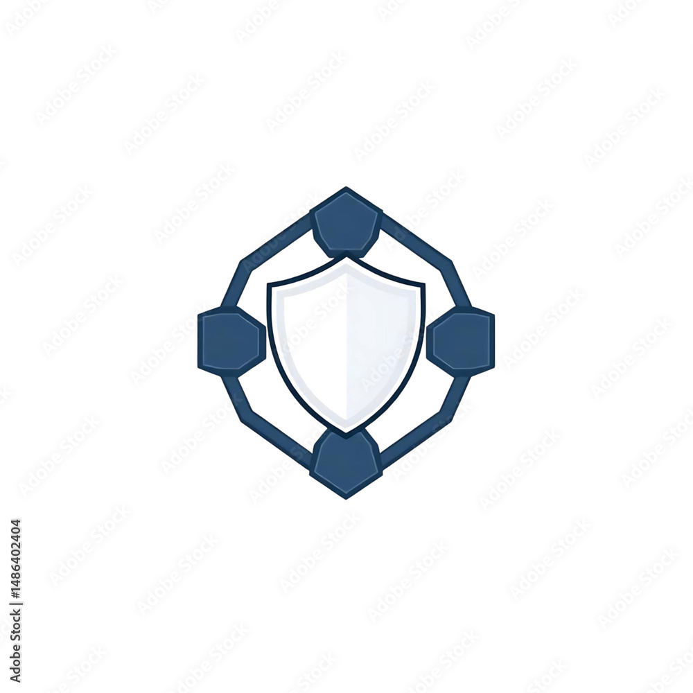 Poster geometric white shield with four connection points and soft lighting, high quality png isolated on t
