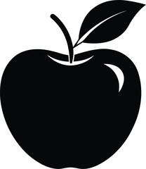 Apple with leaf silhouette, apple with leaf vector,  fruit illustration