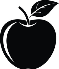 Apple with leaf silhouette, apple with leaf vector,  fruit illustration