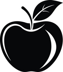 Apple with leaf silhouette, apple with leaf vector,  fruit illustration