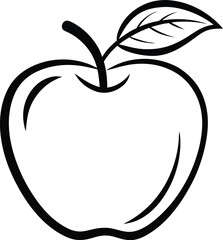 Apple with leaf silhouette, apple with leaf vector,  fruit illustration