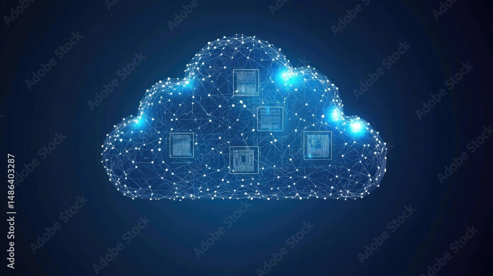 Fototapete digital cloud rendering with interconnected nodes and processors