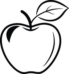 Apple with leaf silhouette, apple with leaf vector,  fruit illustration
