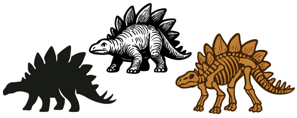 Stegosaurus dinosaur silhouette, sketch, fossil, skeleton vector illustration. Dinosaurs set. © Kate