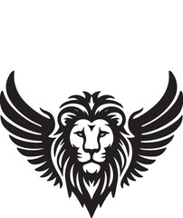 Lion head with wings in tribal emblem style