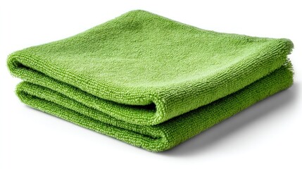 Folded green microfiber cleaning towel