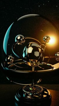A glass sphere with four balls inside of it