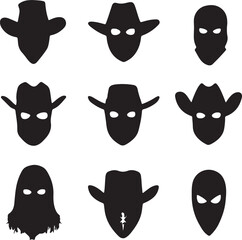 Fototapeta premium Cowboy Bandit Silhouettes: Western Outlaw Mask Icons Vector Graphics