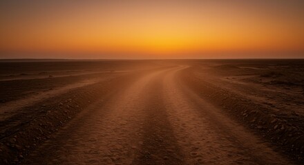 Fototapeta premium Desert Road at Sunset: Orange and Brown Landscape
