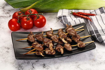 Gourmet Grilled chicken hearts skewer