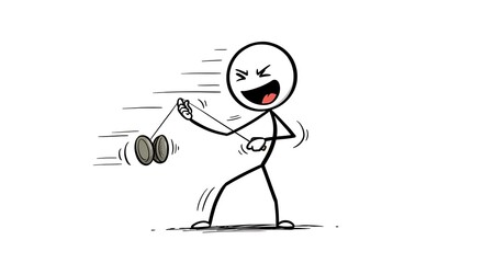 Fototapeta premium Excited stick figure energetically playing with a spinning yo-yo toy