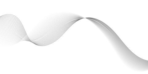  Abstract dark grey and white lines of gradient waves on white background and technology curve lines background. Dynamic sound waves. Web, banner, app, wallpaper. Design elements. Vector Illustratio