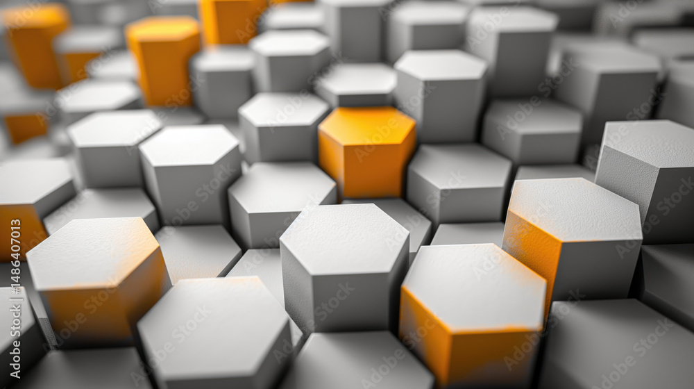 Poster abstract hexagonal pattern in a close-up shot; some orange highlights
