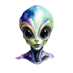 alien, ufo, space alien man with big eyes, watercolor illustration. artificial intelligence generator, AI, neural network image. background for the design
