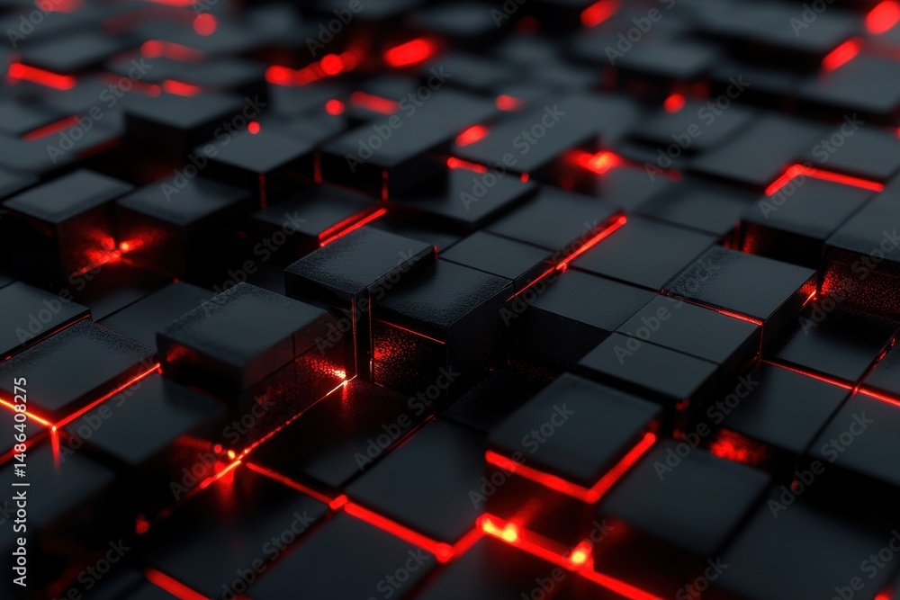 Aufkleber abstract design featuring black cubes with red glowing accents in a striking layout, abstract backgr