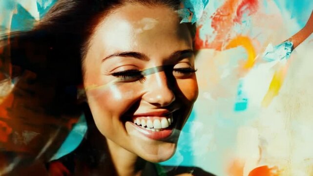 A lively atmosphere filled with laughter and excitement as individuals dance and enjoy vibrant colors splashed everywhere under a radiant sky, celebrating the essence of happiness