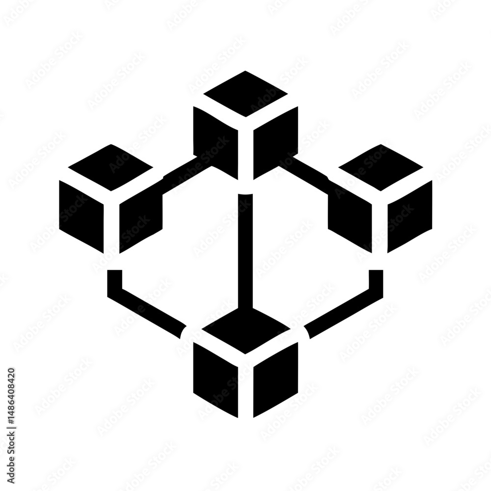 Poster blockchain network diagram with cube connections for data structure and technology design