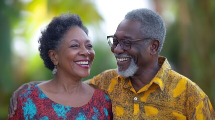 Joyful senior couple embracing each other outdoor setting portrait photography natural light intimacy and connection