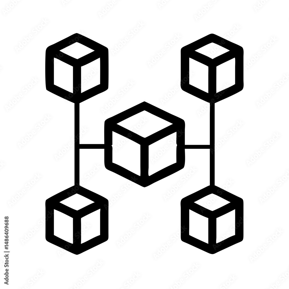 Poster blockchain network technology concept with cube connections for data transfer and security system